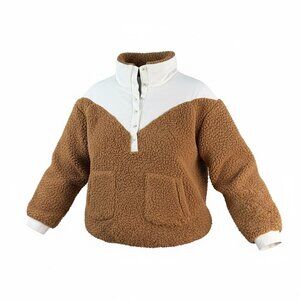 KIRUNDO Womens XL Sherpa Fleece Quarter-Snap Pullover Sweatshirt Pockets White C